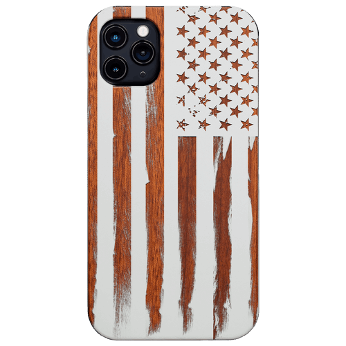 American Flag 1 - Engraved Wood Phone Case