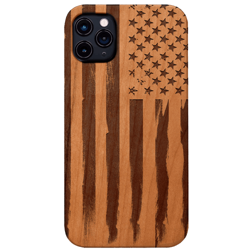 American Flag 1 - Engraved Wood Phone Case