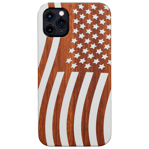 American Flag 2 - Engraved Wood Phone Case