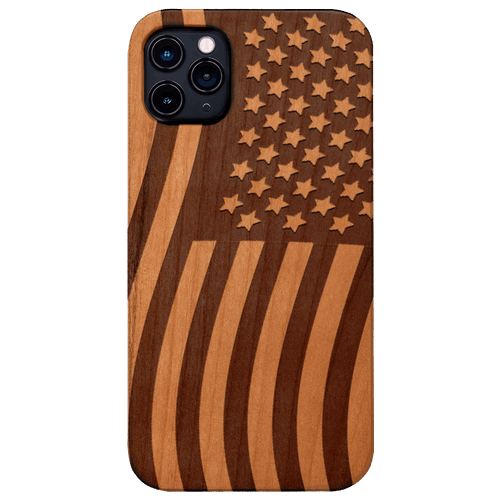 American Flag 2 - Engraved Wood Phone Case