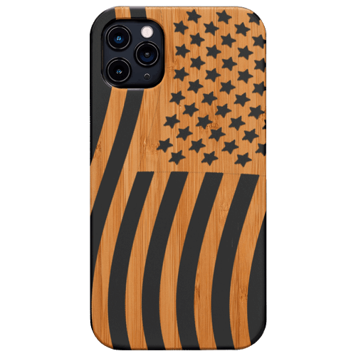 American Flag - Engraved Wood Phone Case