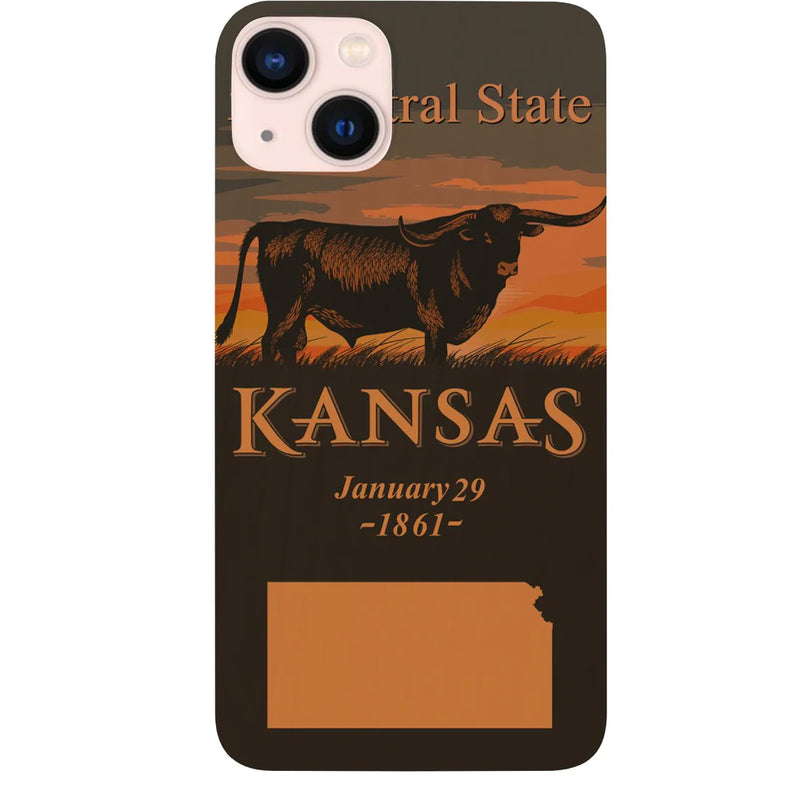 State Kansas Color Printed Wood Phone Case