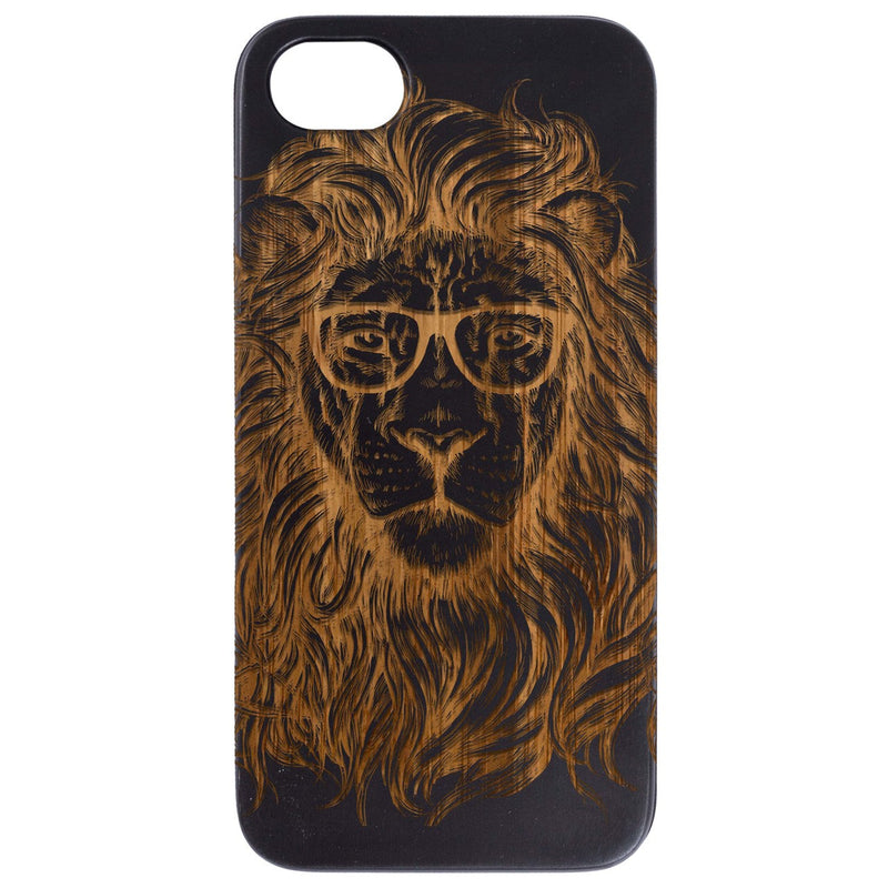 Lion with Glasses - Engraved Wood Phone Case