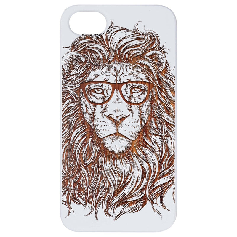 Lion with Glasses - Engraved Wood Phone Case