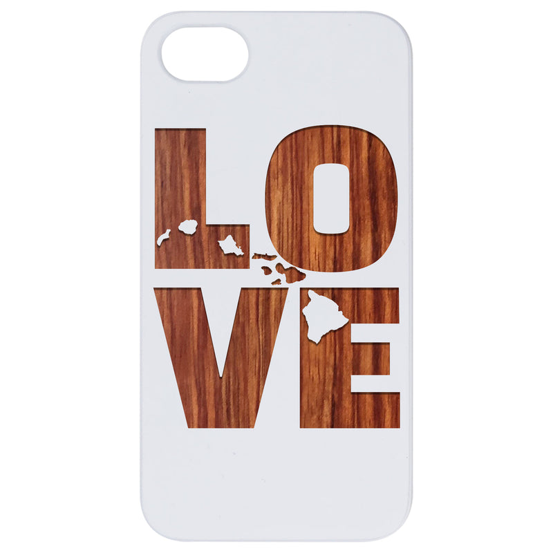 Love Hawaii Map - Engraved Wood Phone Case