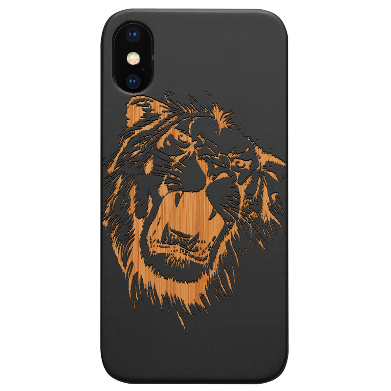 Lion Face 6 - Engraved Wood Phone Case
