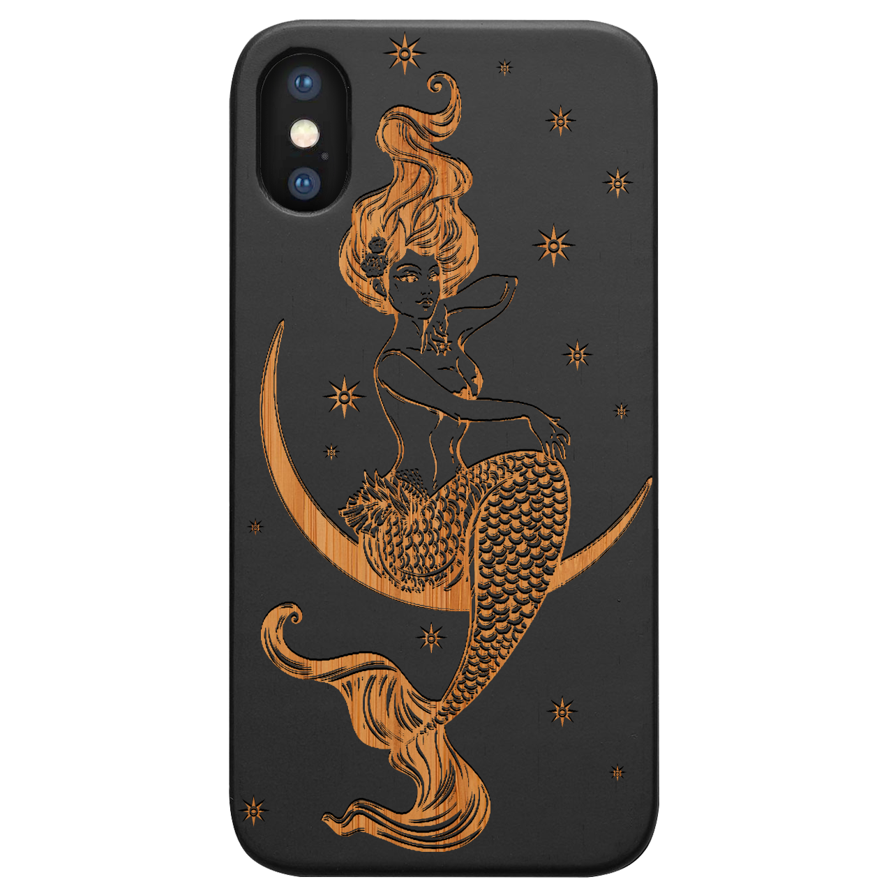 Mermaid In The Moon - Engraved Wood Phone Case
