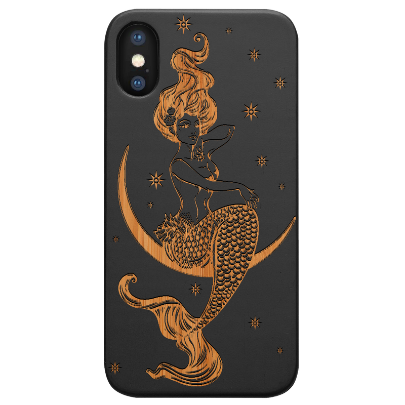 Mermaid In The Moon - Engraved Wood Phone Case