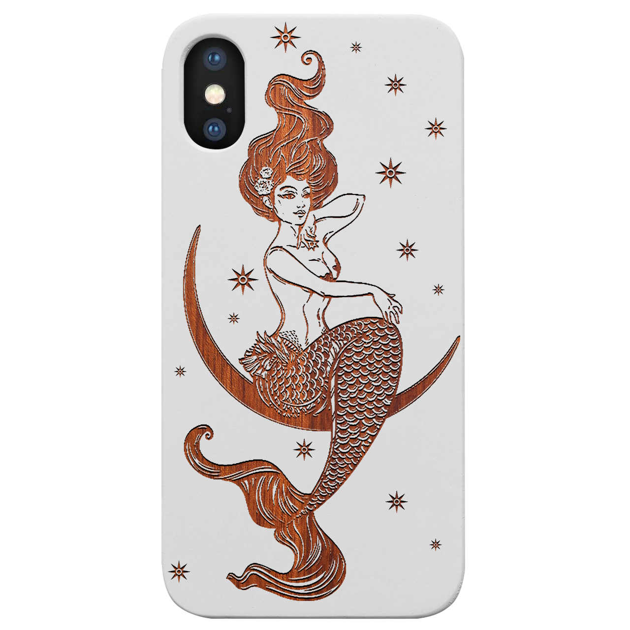 Mermaid In The Moon - Engraved Wood Phone Case