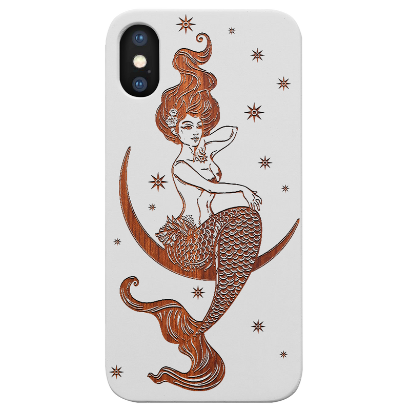 Mermaid In The Moon - Engraved Wood Phone Case