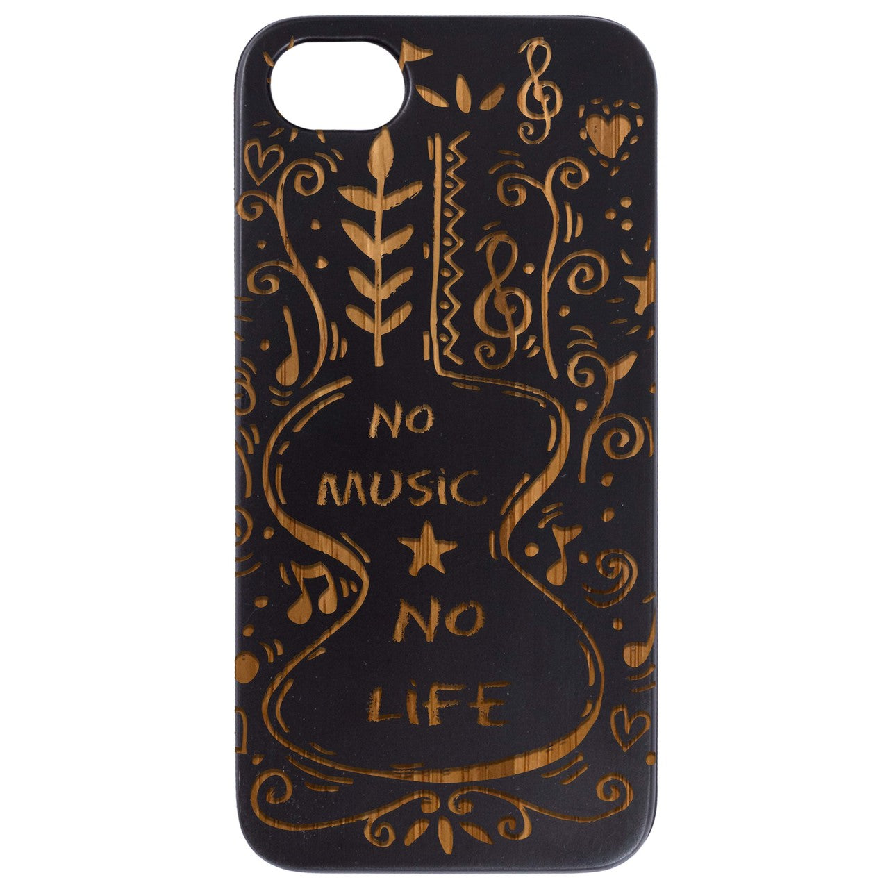 No Music No Life - Engraved Wood Phone Case