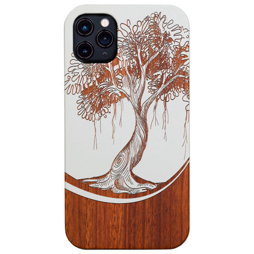 Tree with Big Leaf - Engraved Wood Phone Case