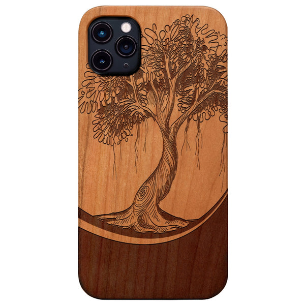 Tree with Big Leaf - Engraved Wood Phone Case