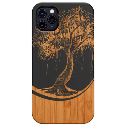 Tree with Big Leaf - Engraved Wood Phone Case