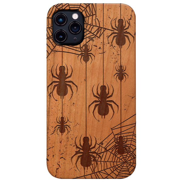 Hanging Spider - Engraved Wood Phone Case