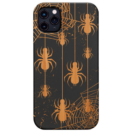 Hanging Spider - Engraved Wood Phone Case