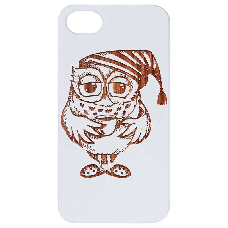 Owl with Coffee - Engraved Wood Phone Case