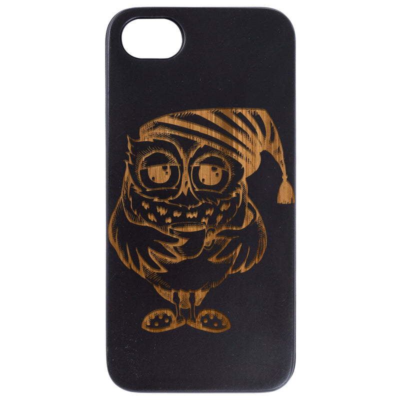 Owl with Coffee - Engraved Wood Phone Case