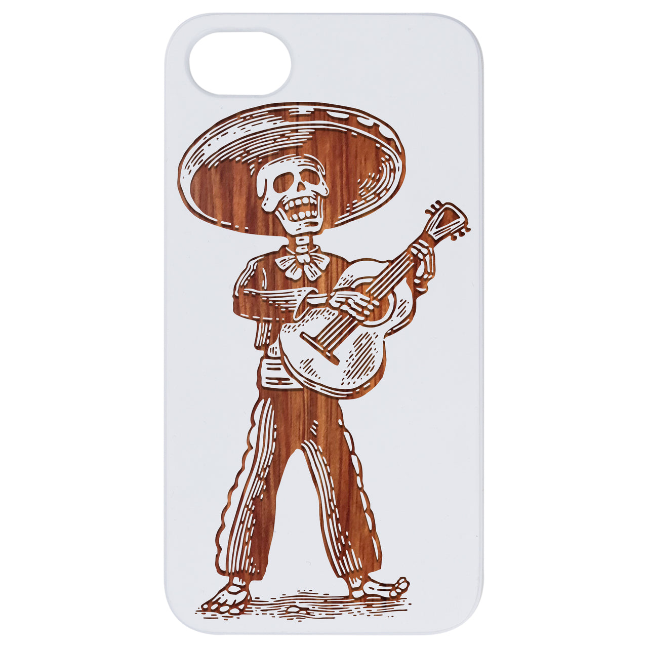 Playing Guitar Skeleton Man - Engraved Wood Phone Case