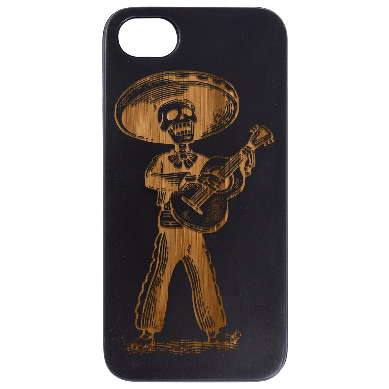 Playing Guitar Skeleton Man - Engraved Wood Phone Case