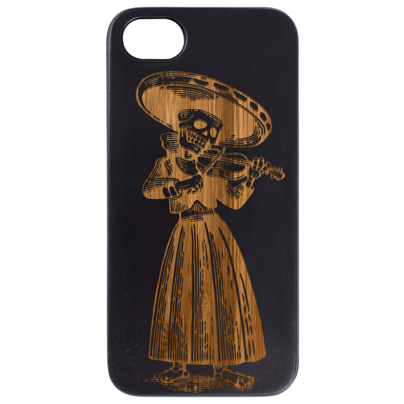 Playing Violin Skeleton Woman - Engraved Wood Phone Case