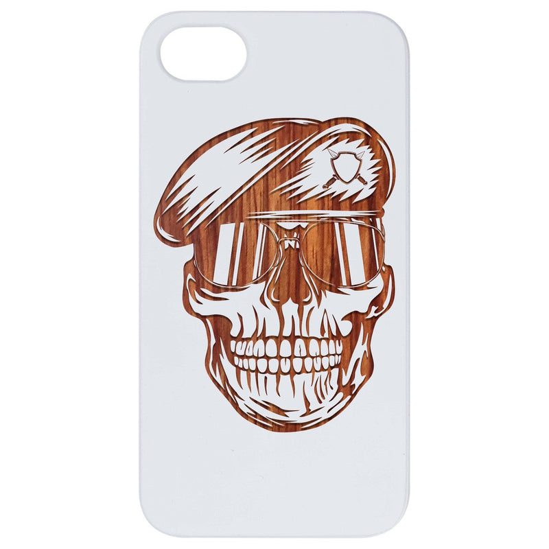 Skull in Beret - Engraved Wood Phone Case