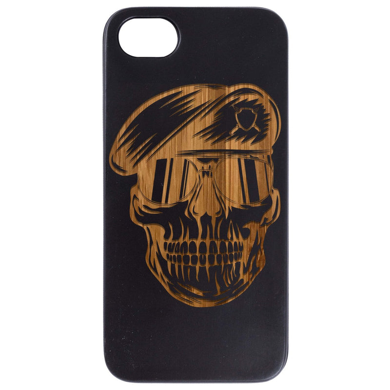 Skull in Beret - Engraved Wood Phone Case