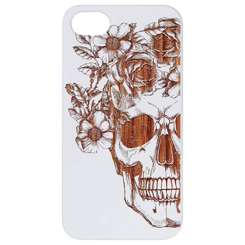 Skull with Flowers - Engraved Wood Phone Case