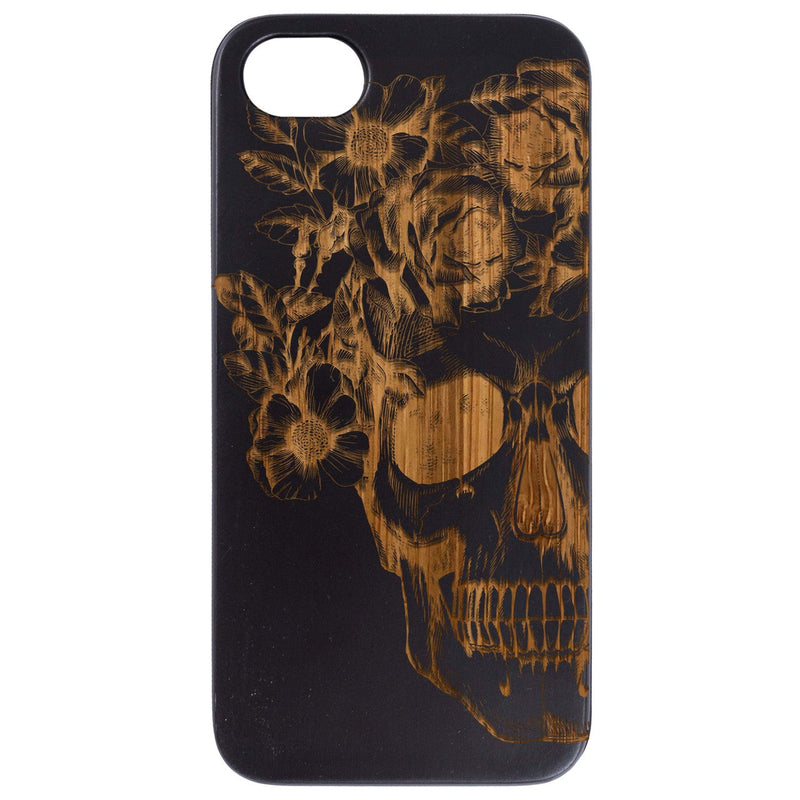 Skull with Flowers - Engraved Wood Phone Case