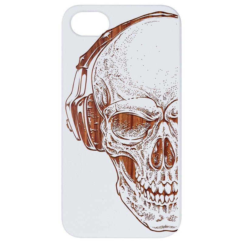 Skull with Headphones - Engraved Wood Phone Case