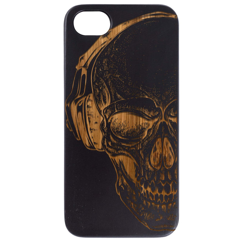 Skull with Headphones - Engraved Wood Phone Case