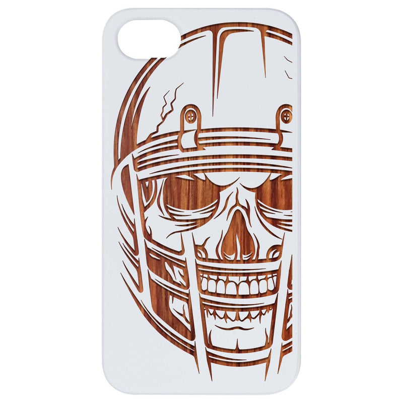 Skull with Helmet - Engraved Wood Phone Case