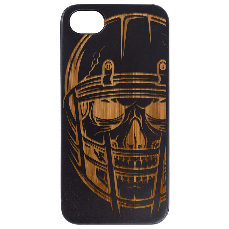 Skull with Helmet - Engraved Wood Phone Case