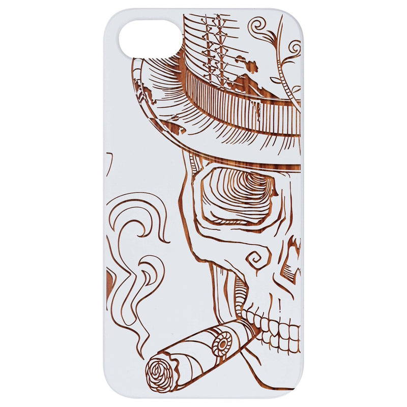 Smoking Sugar Skull - Engraved Wood Phone Case