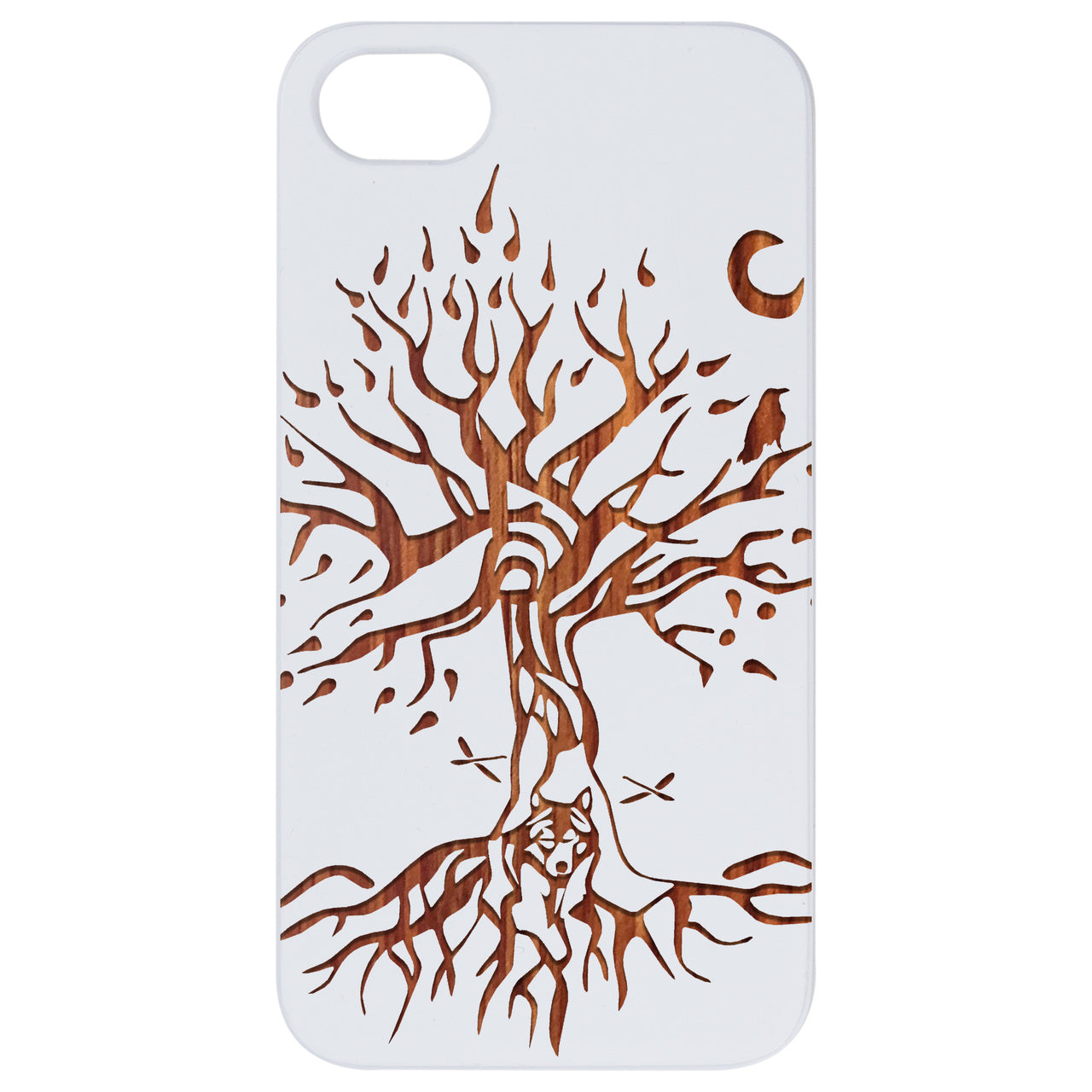 Tree with Wolf - Engraved Wood Phone Case