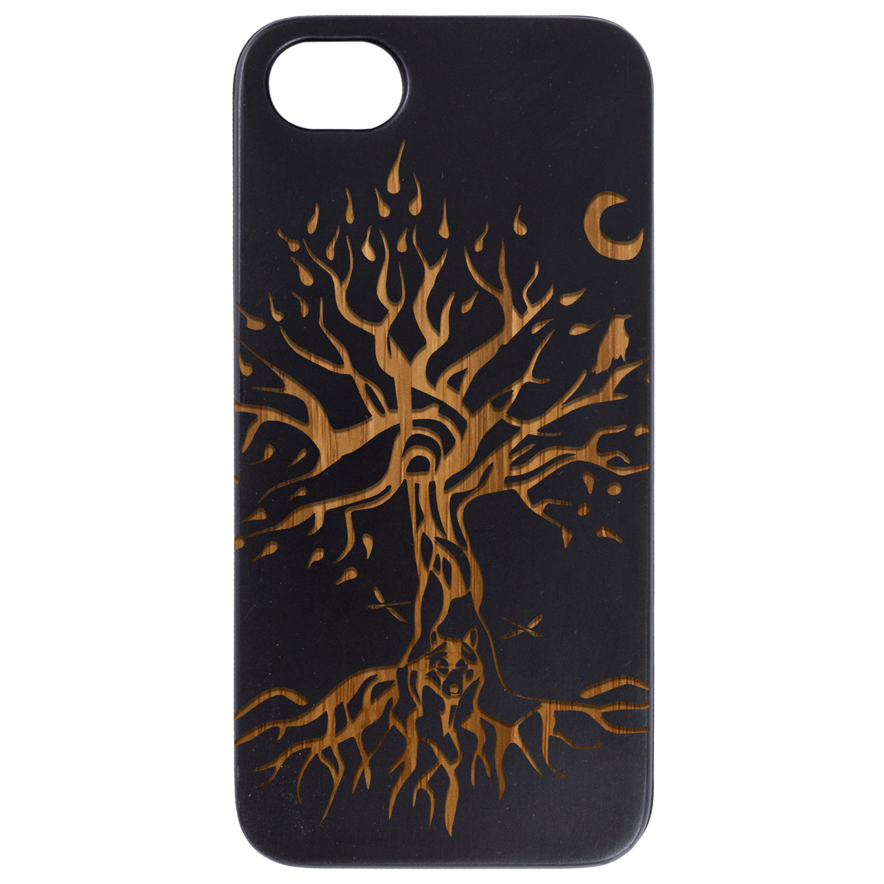 Tree with Wolf - Engraved Wood Phone Case