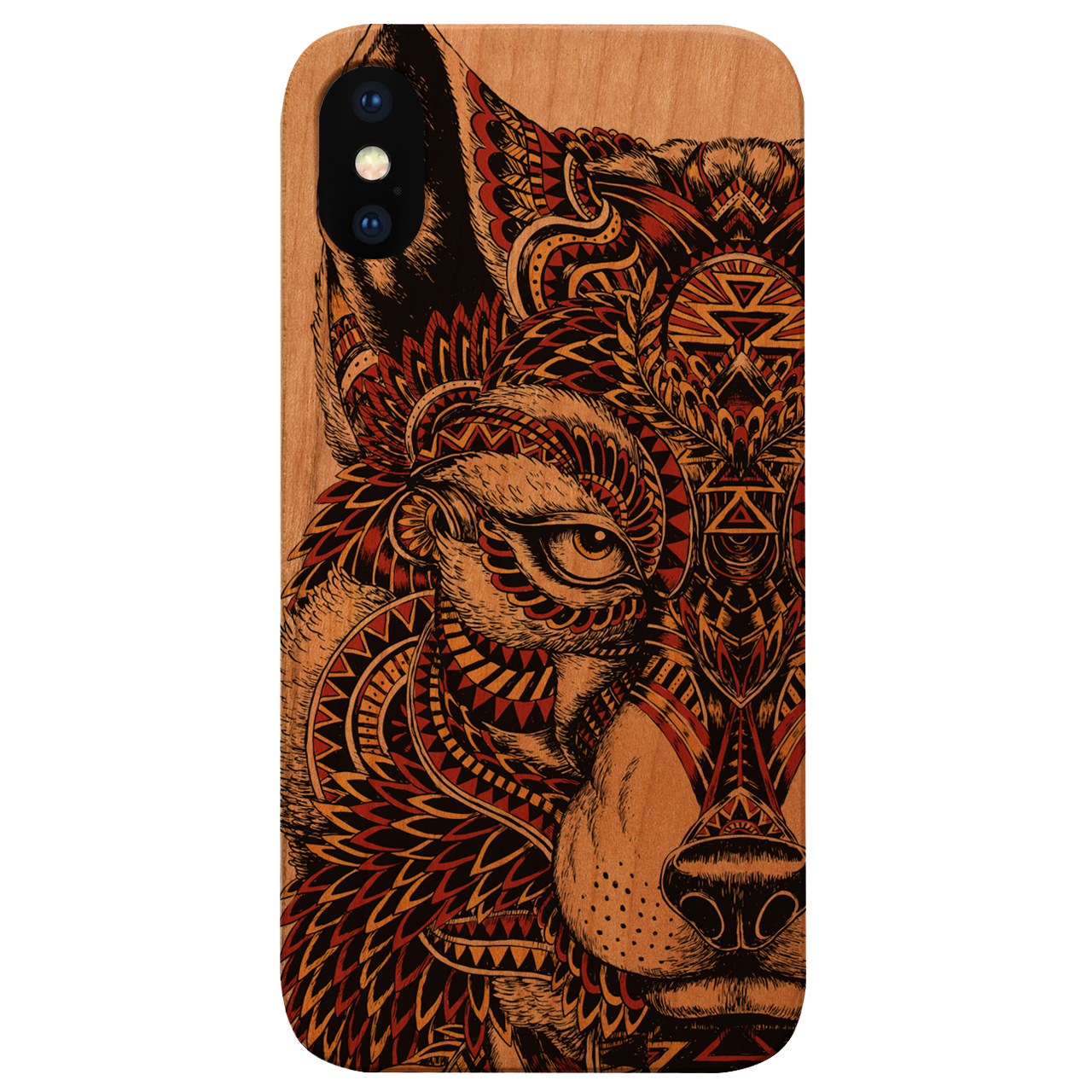 Wolf Face Half - UV Color Printed Wood Phone Case