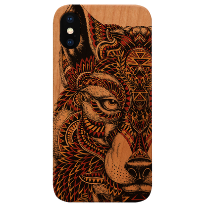 Wolf Face Half - UV Color Printed Wood Phone Case