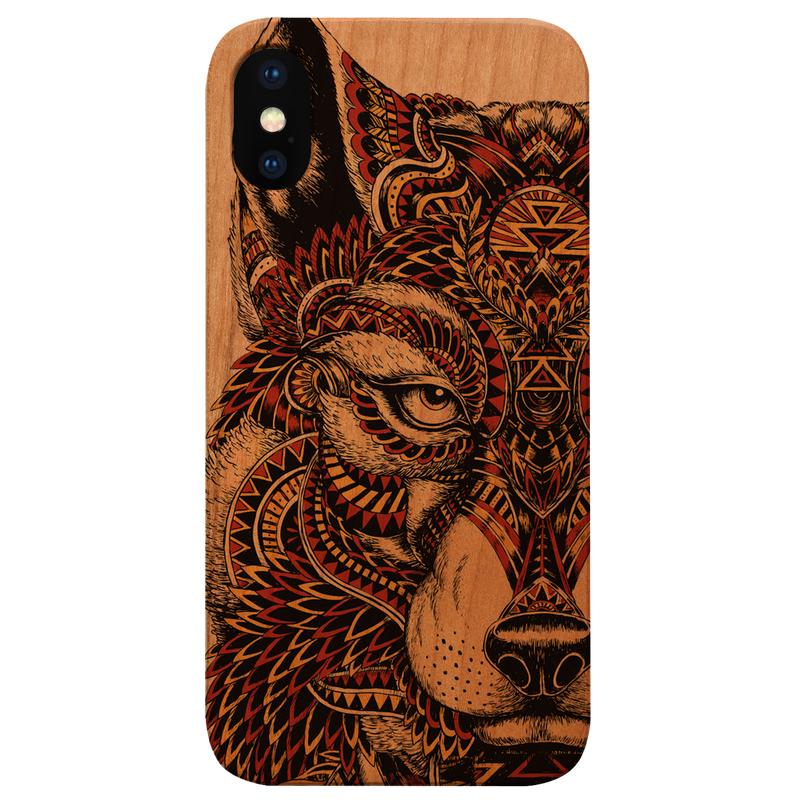 Wolf Face Half - UV Color Printed Wood Phone Case