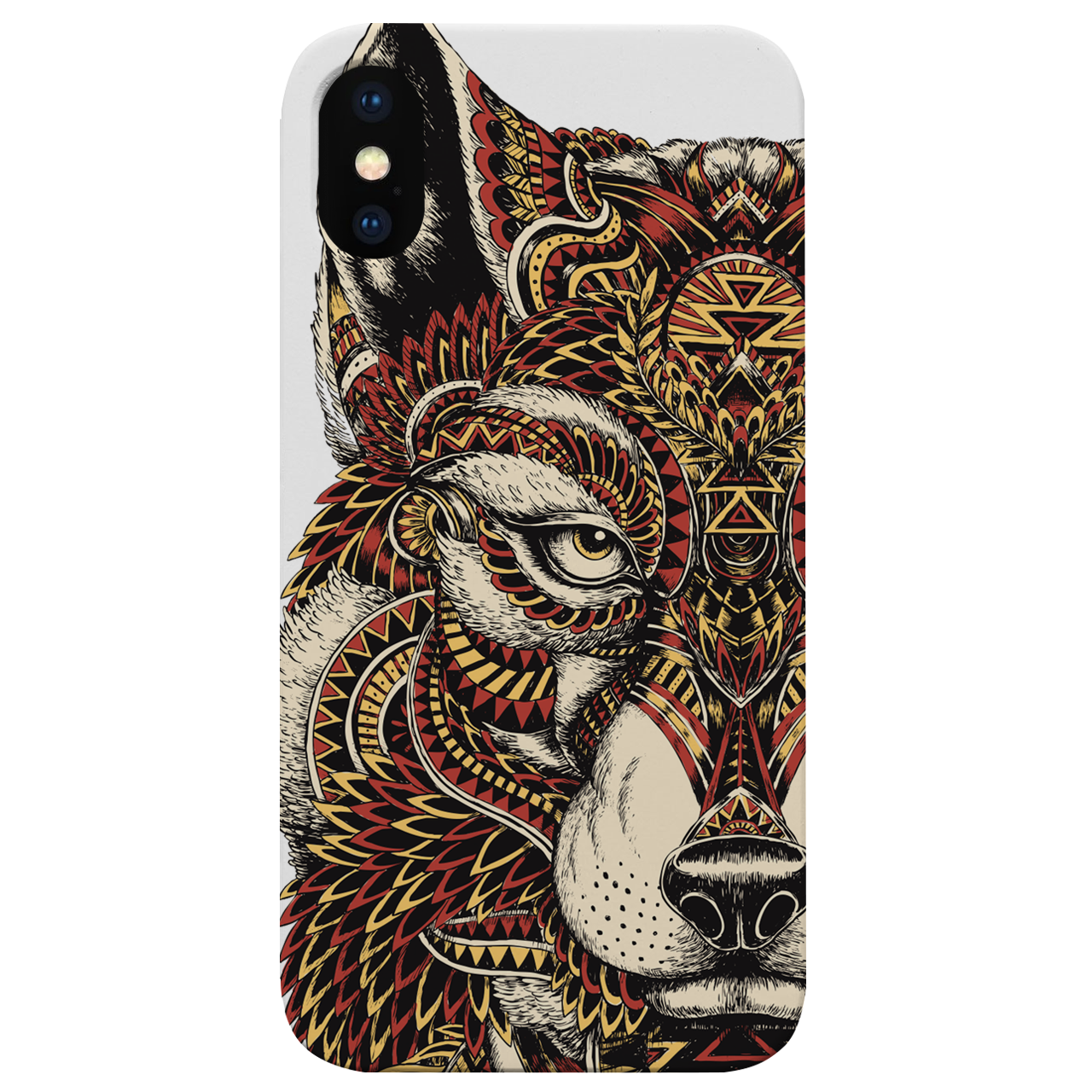 Wolf Face Half - UV Color Printed Wood Phone Case