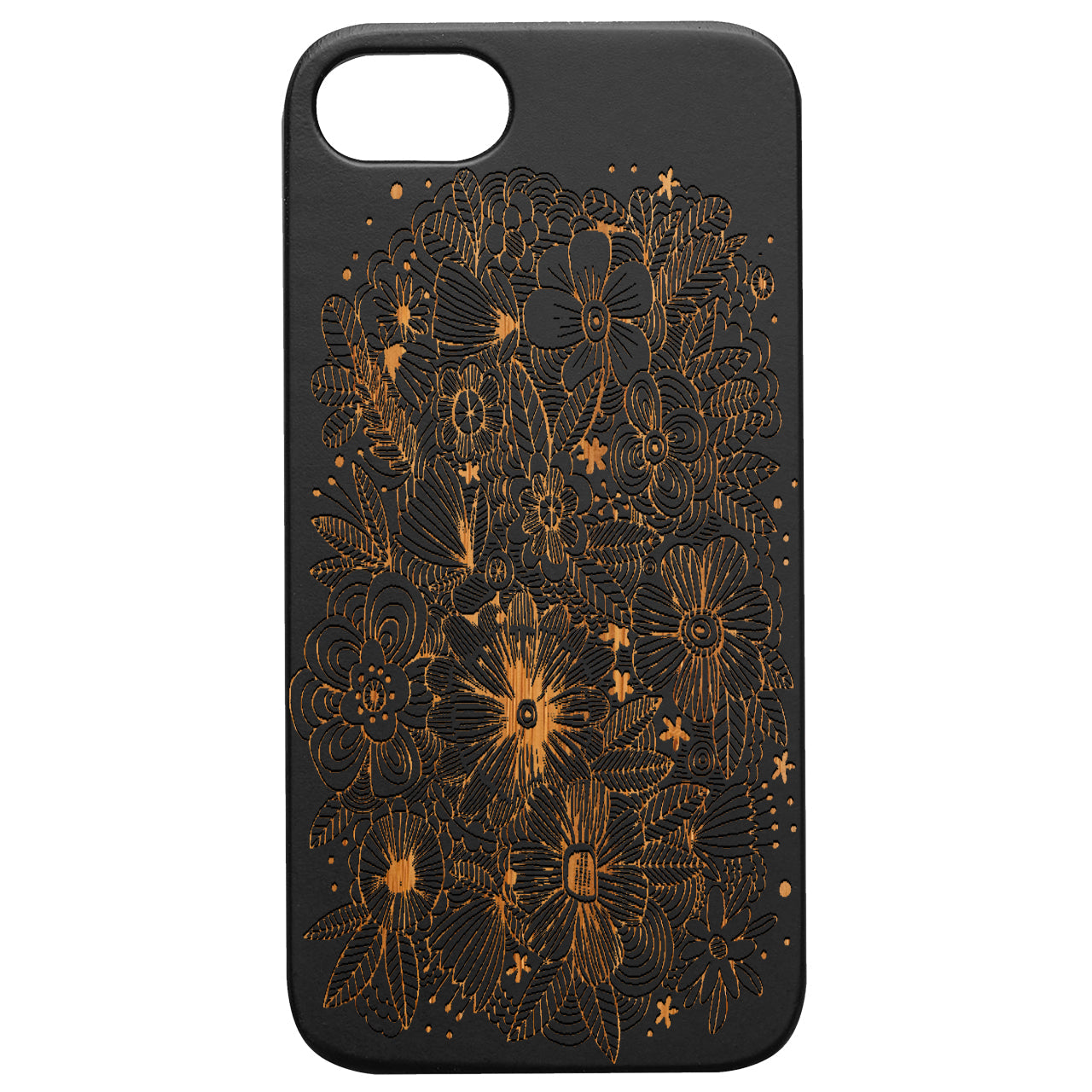 Flowers Lines - Engraved Wood Phone Case