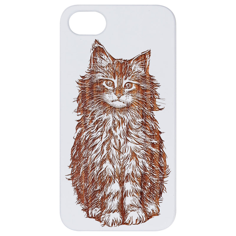 Fluffy Cat - Engraved Wood Phone Case