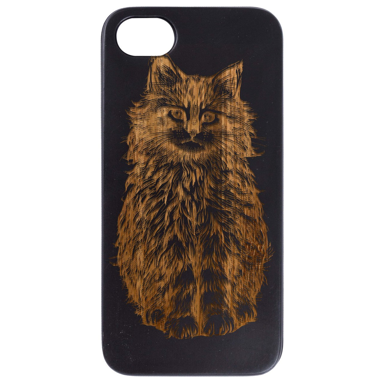 Fluffy Cat - Engraved Wood Phone Case