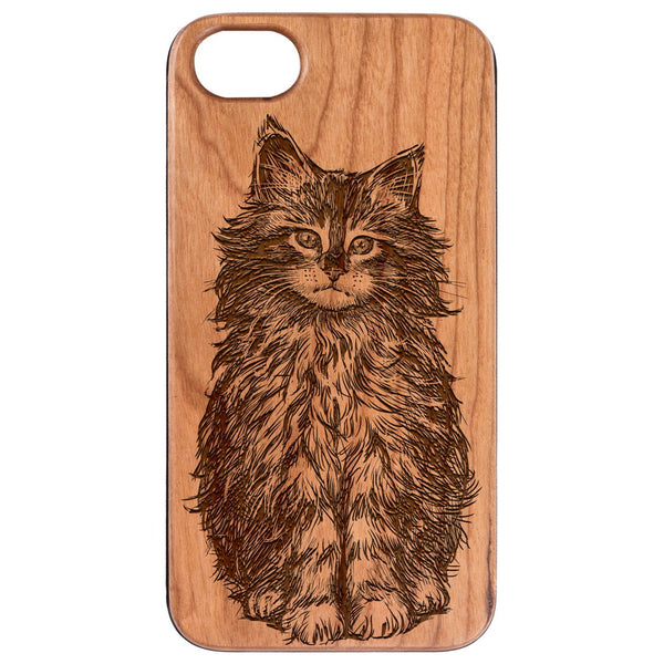 Fluffy Cat - Engraved Wood Phone Case