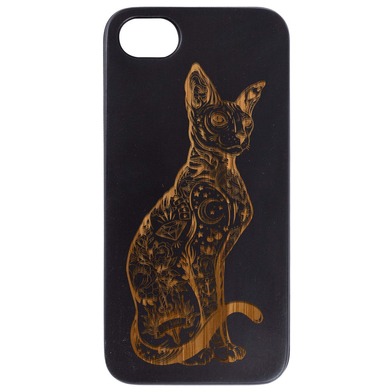 Gothic Cat - Engraved Wood Phone Case