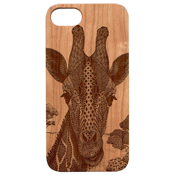 Giraffe Mandala - Engraved Wood Phone Case