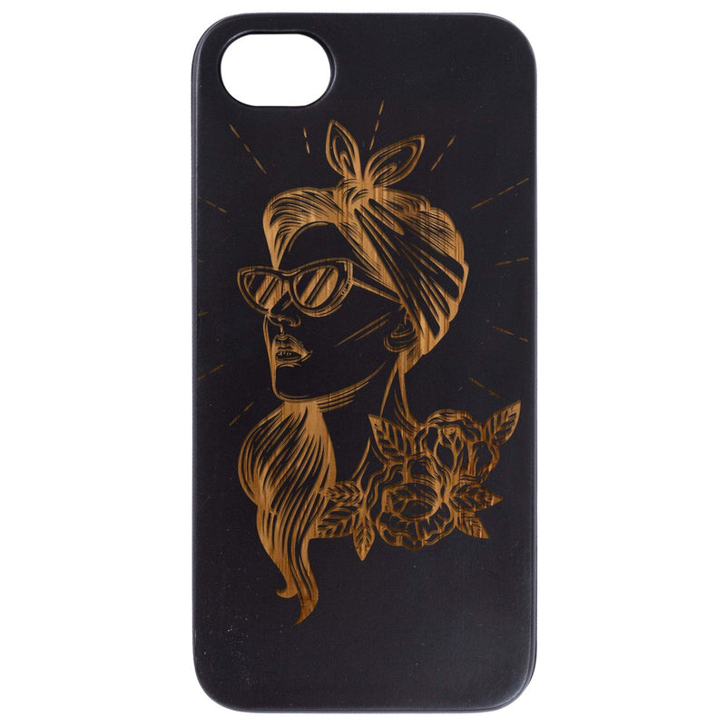 Girl with Sunglasses - Engraved Wood Phone Case