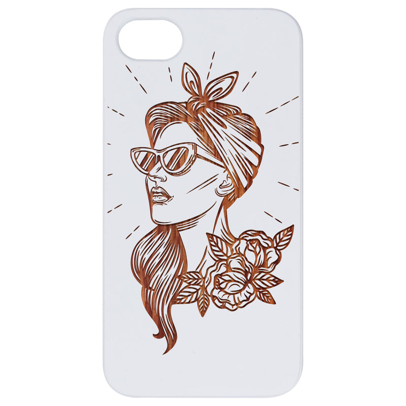 Girl with Sunglasses - Engraved Wood Phone Case