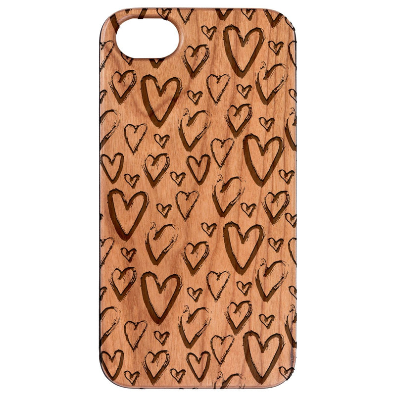 Heart Pattern - Engraved Wood Phone Case