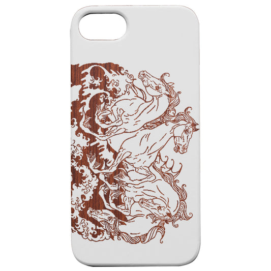 Horse Sea 2 - Engraved Wood Phone Case